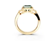 Cluster Engagement Ring Setting for Fancy Green Asscher Cut Center with Milgrain Shoulder Clusters and Prong Head in Yellow Gold