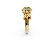 Halo Engagement Ring Setting for Fancy Yellow Round Cut Center with Floral Band and Prong Head in Yellow Gold