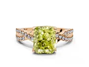 Solitaire Engagement Ring Setting for Fancy Yellow Radiant Cut Center with Narrow Twist Pave Band and Prong Head in Rose Gold