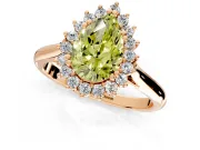 Starburst Halo Engagement Ring Setting for Fancy Yellow Pear-Shaped Center with Thin Round-Wire Band and Prong Head in Rose Gold