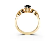 Leaf Engagement Ring Setting for Fancy Black Pear-Shaped Center with Milgrain Accent Band and Prong Head in Yellow Gold