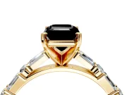 Baguette Engagement Ring Setting for Fancy Black Emerald Cut Center with Alternating Bar-Set Band and Prong Head in Yellow Gold