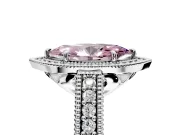 Milgrain Halo Engagement Ring Setting for Fancy Pink Marquise Center with Pave Band and Prong Head in Platinum