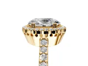 Halo Engagement Ring Setting for Oval Center with Inner Milgrain Border and Prong Head in Yellow Gold