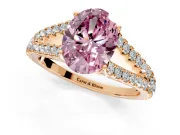 Solitaire Engagement Ring Setting for Fancy Pink Oval Center with Pave Split Shank and Prong Head in Rose Gold