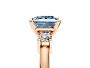 3 Stone Engagement Ring Setting for Fancy Blue Princess Cut Center with Wide Plain Band and Prong Head in Rose Gold