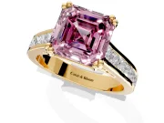 Solitaire Engagement Ring Setting for Fancy Pink Asscher Cut Center with Channel Band and Double Claw Prong Head in Yellow Gold