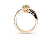 3 Stone Engagement Ring Setting for Fancy Yellow Oval Center with Tapered Baguettes, Plain Band and Prong Head in Rose Gold