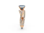 Solitaire Engagement Ring Setting for Fancy Blue Asscher Cut Center with Woven 3-Strand Pave Band and Prong Head in Rose Gold