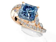 Solitaire Engagement Ring Setting for Fancy Blue Princess Cut Center with Pave Bypass Twist Band and Prong Head in Rose Gold