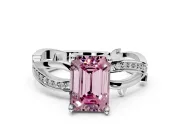 Solitaire Engagement Ring Setting for Fancy Pink Emerald Cut Center with Pave and Plain Crossover Band and Prong Head in White Gold