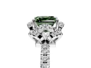 Floral Halo Engagement Ring Setting for Fancy Green Asscher Cut Center with Pave Band and Prong Head in White Gold