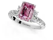 Paired Accent Engagement Ring Setting for Fancy Pink Emerald Cut Center with Pave Band and Prong Head in Platinum