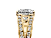 Split Shank Engagement Ring Setting for Radiant Cut Center with Pave Split Shank and Prong Head in Yellow Gold
