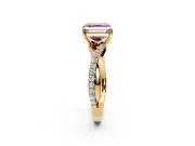 Crossover Engagement Ring Setting for Fancy Pink Asscher Cut Center with Pave and Plain Strands and Prong Head in Yellow Gold