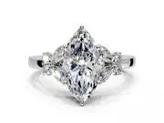 Solitaire Engagement Ring Setting for Marquise Center with Marquise Flower Shoulders and Prong Head in Sterling Silver