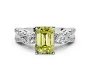 3 Stone Engagement Ring Setting for Fancy Yellow Emerald Cut Center with Pave Split Shank and Prong Head in Platinum
