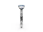 Solitaire Engagement Ring Setting for Fancy Blue Radiant Cut Center with Milgrain X Pattern Band and Prong Head in Platinum