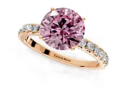 Solitaire Engagement Ring Setting for Fancy Pink Round Cut Center with Large Accent Band and Prong Head in Rose Gold