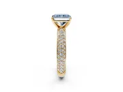 Solitaire Engagement Ring Setting for Fancy Blue Radiant Cut Center with Domed Multi-Row Pave Band and Prong Head in Yellow Gold
