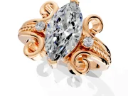 Solitaire Engagement Ring Setting for Marquise Center with Twisted Band and Scroll Prong Head in Rose Gold