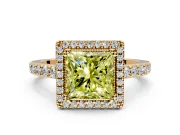 Halo Engagement Ring Setting for Fancy Yellow Princess Cut Center with Inner Milgrain Border and Prong Head in Yellow Gold