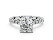 Solitaire Engagement Ring Setting for Radiant Cut Center with Large Accents and Prong Head in White Gold