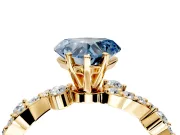 Solitaire Engagement Ring Setting for Fancy Blue Heart-Shaped Center with Bar-Station Pave Twist and Prong Head in Yellow Gold