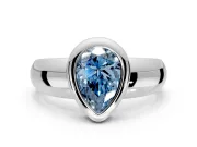 Solitaire Engagement Ring Setting for Fancy Blue Pear-Shaped Center with Wide Band and Bezel Head in Sterling Silver