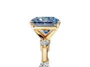 Solitaire Engagement Ring Setting for Fancy Blue Radiant Cut Center with Bezel Station Band and Prong Head in Yellow Gold