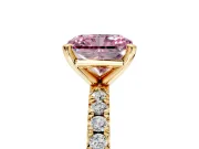 Solitaire Engagement Ring Setting for Fancy Pink Radiant Cut Center with Fine Pave Band and Claw Prong Head in Yellow Gold