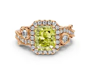 Milgrain Halo Engagement Ring Setting for Fancy Yellow Radiant Cut Center with Shoulder Bezels and Prong Head in Rose Gold