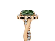 Halo Engagement Ring Setting for Fancy Green Cushion Cut Center with Twist Band and Prong Head in Rose Gold