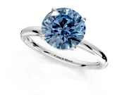 Hidden Halo Engagement Ring Setting for Fancy Blue Round Cut Center with Thin Rounded Band and Prong Head in Platinum