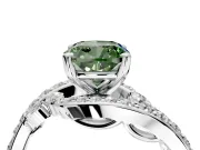 Solitaire Engagement Ring Setting for Fancy Green Cushion Cut Center with Pave Bypass Twist Band and Prong Head in White Gold