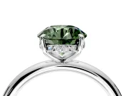 Hidden Halo Engagement Ring Setting for Fancy Green Round Cut Center with Thin Rounded Band and Prong Head in Sterling Silver
