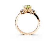 3 Stone Engagement Ring Setting for Fancy Yellow Oval Center with Round Cut Side Accents and Prong Head in Rose Gold