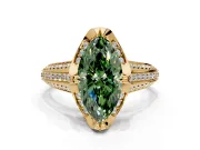 Solitaire Engagement Ring Setting for Fancy Green Marquise Center with Accented Split Shank and Prong Head in Yellow Gold