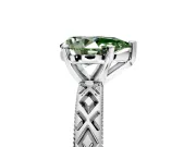 Solitaire Engagement Ring Setting for Fancy Green Pear-Shaped Center with Milgrain X Pattern Band and Prong Head in Sterling Silver