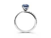 Solitaire Engagement Ring Setting for Fancy Blue Radiant Cut Center with Micro Pave Band and Prong Head in Sterling Silver