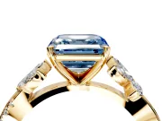 Floral Engagement Ring Setting for Fancy Blue Asscher Cut Center with Trailing Marquise Accents and Prong Head in Yellow Gold
