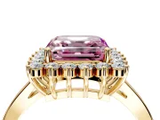 Starburst Halo Engagement Ring Setting for Fancy Pink Asscher Cut Center with Flat Cathedral Band and Prong Head in Yellow Gold