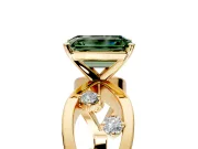 Solitaire Engagement Ring Setting for Fancy Green Emerald Cut Center with Criss-Cross Accent Band and Prong Head in Yellow Gold