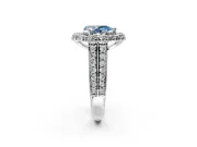 Large Accent Halo Engagement Ring Setting for Fancy Blue Pear-Shaped Center with Pave Split Shank and Prong Head in Sterling Silver