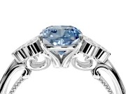 Cluster Engagement Ring Setting for Fancy Blue Cushion Cut Center with Bezel Accent Clusters and Prong Head in White Gold