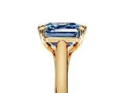 Solitaire Engagement Ring Setting for Fancy Blue Asscher Cut Center with Cathedral Band and Prong Head in Yellow Gold