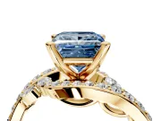 Solitaire Engagement Ring Setting for Fancy Blue Princess Cut Center with Pave Bypass Twist Band and Prong Head in Yellow Gold