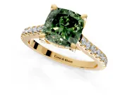 Solitaire Engagement Ring Setting for Fancy Green Cushion Cut Center with Widening Pave Band and Claw Prong Head in Yellow Gold