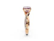 Crossover Engagement Ring Setting for Fancy Pink Princess Cut Center with Pave and Plain Strands and Prong Head in Rose Gold
