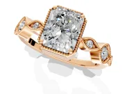 Vintage Station Engagement Ring Setting for Radiant Cut Center with Accents and Prong Head in Rose Gold